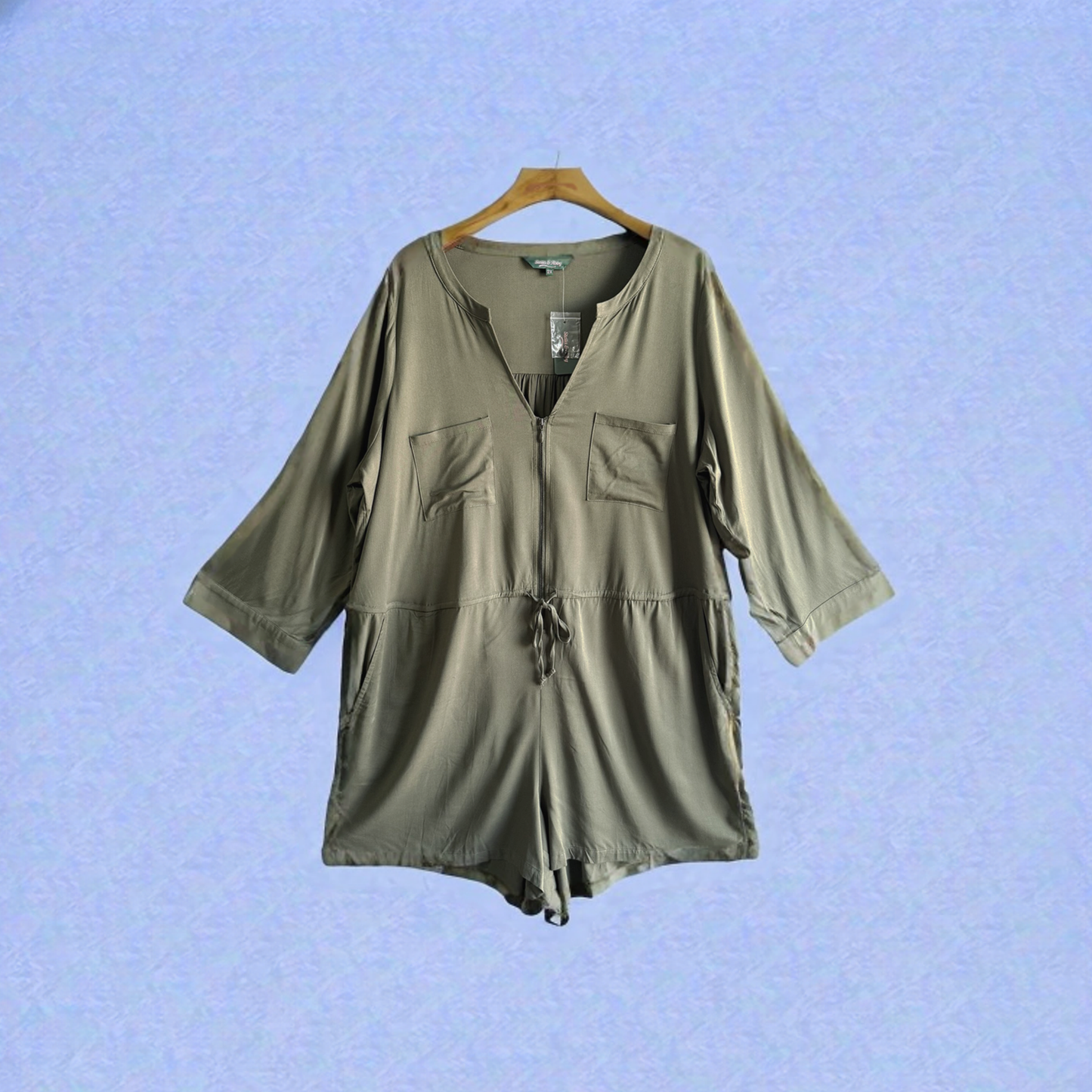 Plus Size Clothing High Quality Affordable Zipper Multiple Pockets Drawstring 3/4 Sleeves Jumpskirt Skirted Romper
