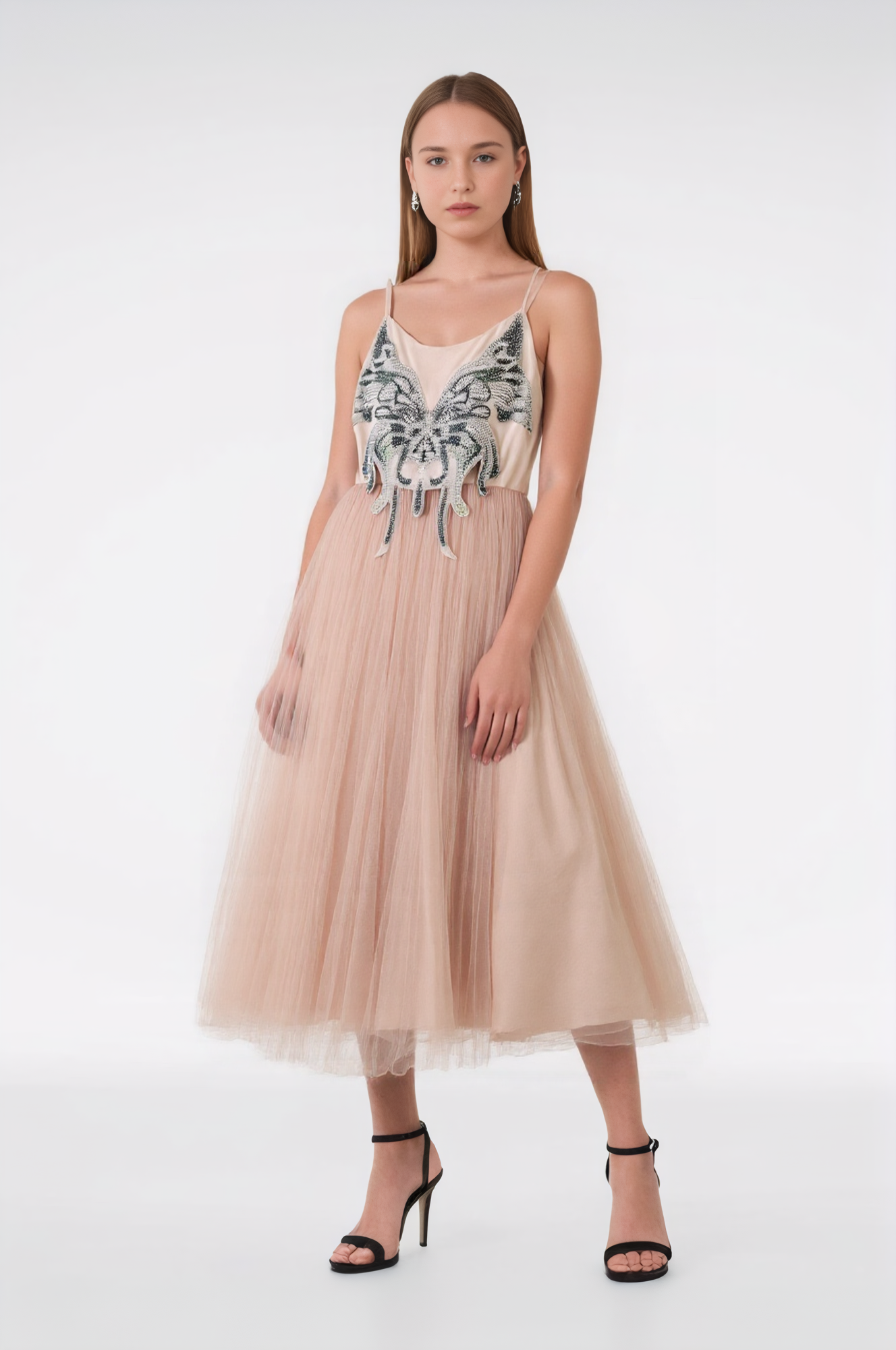 size 7 prom Embroidered Butterfly Net Dress