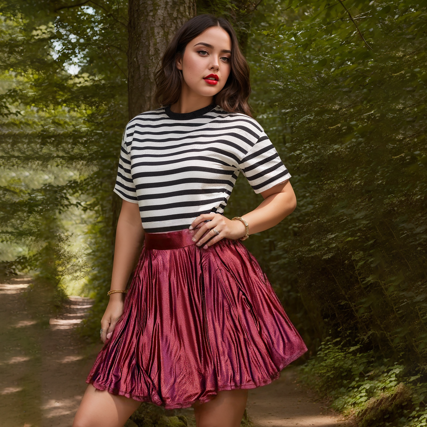 Plus Size Clothing High Quality Affordable Metallic Mini Doll A-line Skirt