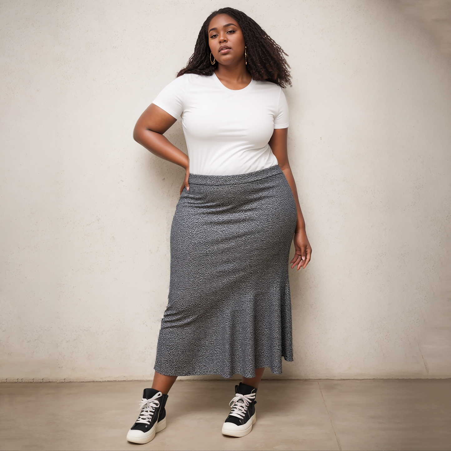 Plus Size Clothing High Quality Affordable Metal Silver Long Flared Skirt