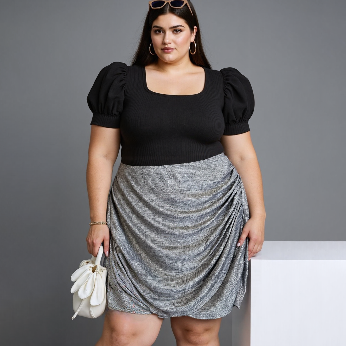 Plus Size Clothing High Quality Affordable Metal Silver One-step Skirt