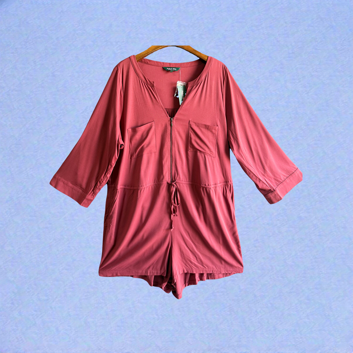 Plus Size Clothing High Quality Affordable Zipper Multiple Pockets Drawstring 3/4 Sleeves Jumpskirt Skirted Romper