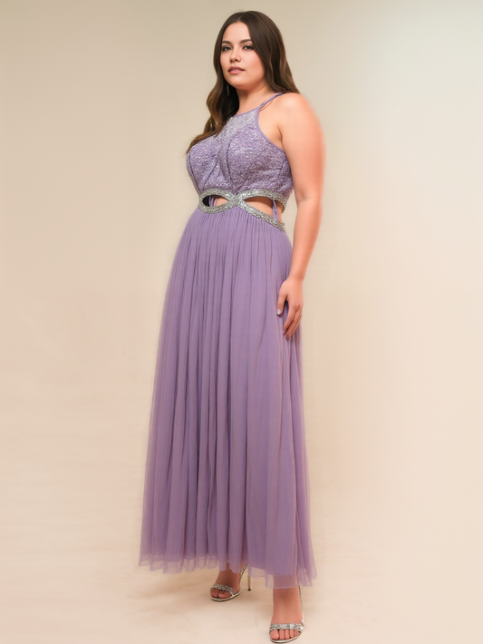 size 7 prom Lace mesh waist-baring dress