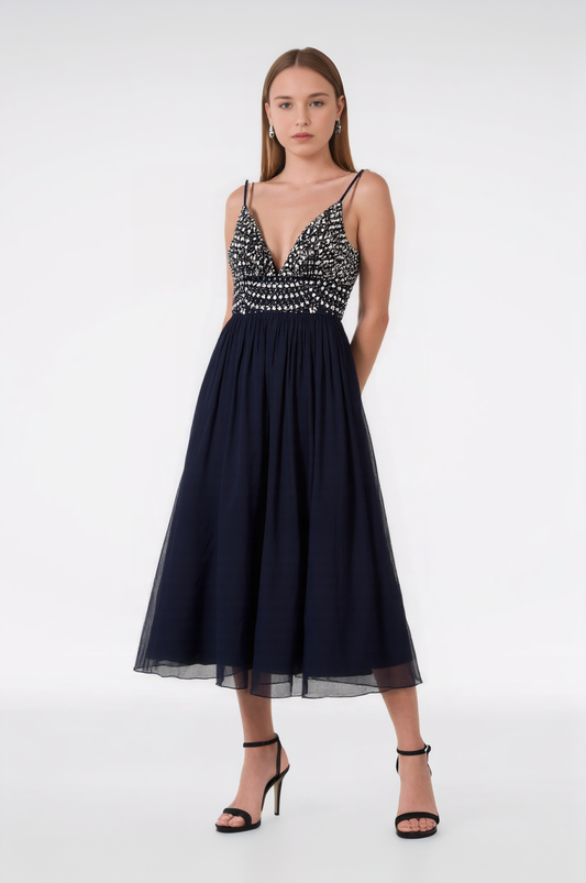 size 7 prom Beaded V-neck vest mesh camisole dress