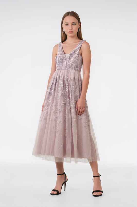 size 7 prom Embroidered Beaded Tulle Tank Dress