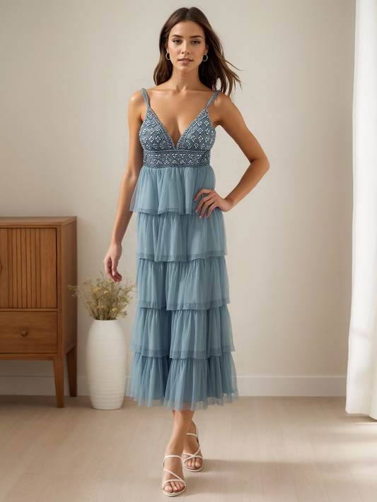 size 7 prom Beaded Strap Cake Tulle Dress