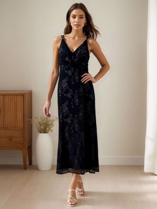 size 7 prom Sequined Double V Neck Sling Dress