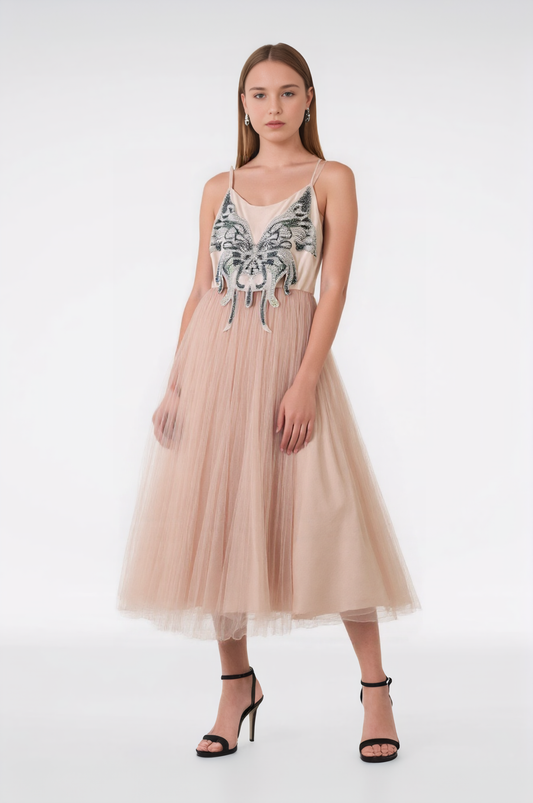 size 7 prom Embroidered Butterfly Net Dress