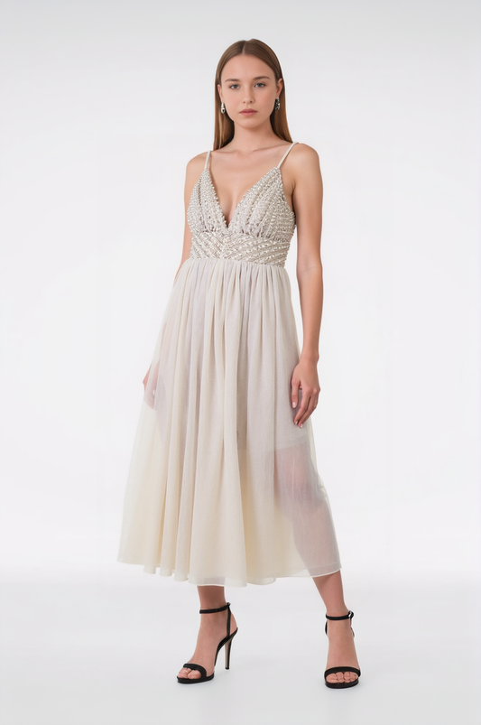 size 11 prom Beaded V-neck Tulle Sling Dress