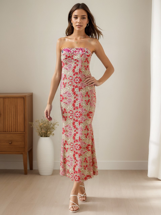 size 7 prom Embroidered lace tube top dress