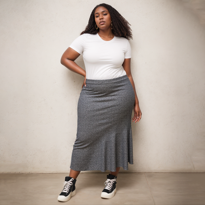 Plus Size Clothing High Quality Affordable Metal Silver Long Flared Skirt