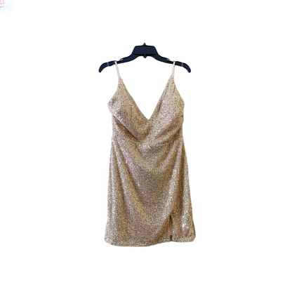 Size 13 prom V-neck Metallic sequins patches dress