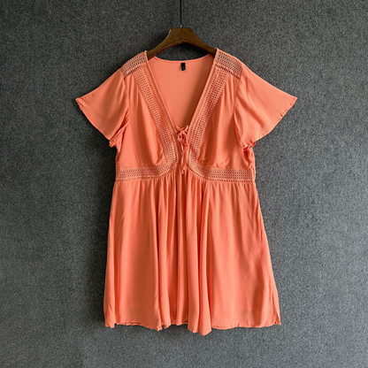 Plus Size Clothing High Quality Affordable tassel Sexy Deep V-neck Short-sleeved dress