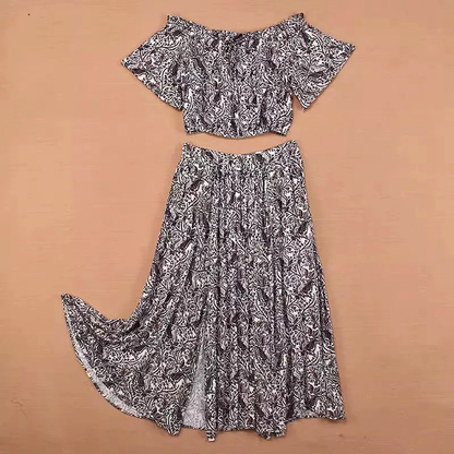 Plus Size Clothing High Quality Affordable One Shoulder Sexy Bare Waist Two-piece Dress Set